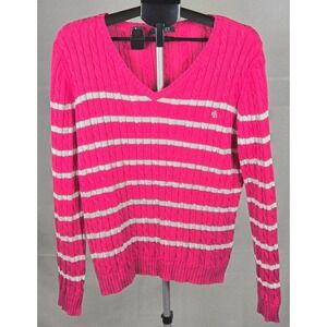 Ralph Lauren Women's XL‎ Striped V-Neck Preppy Sweater Old Money